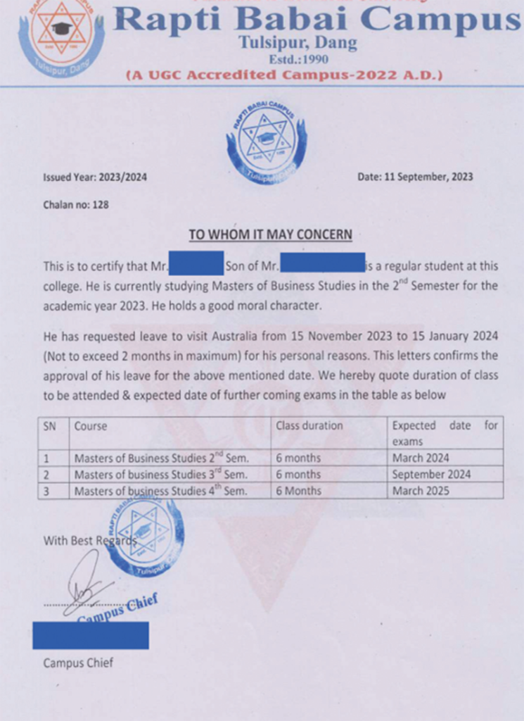 College Leave Letter-Sample